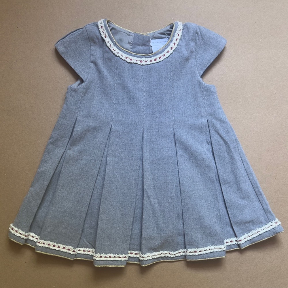 Tahari 24 Months Fancy Gray Pleated Toddler Girls Dress